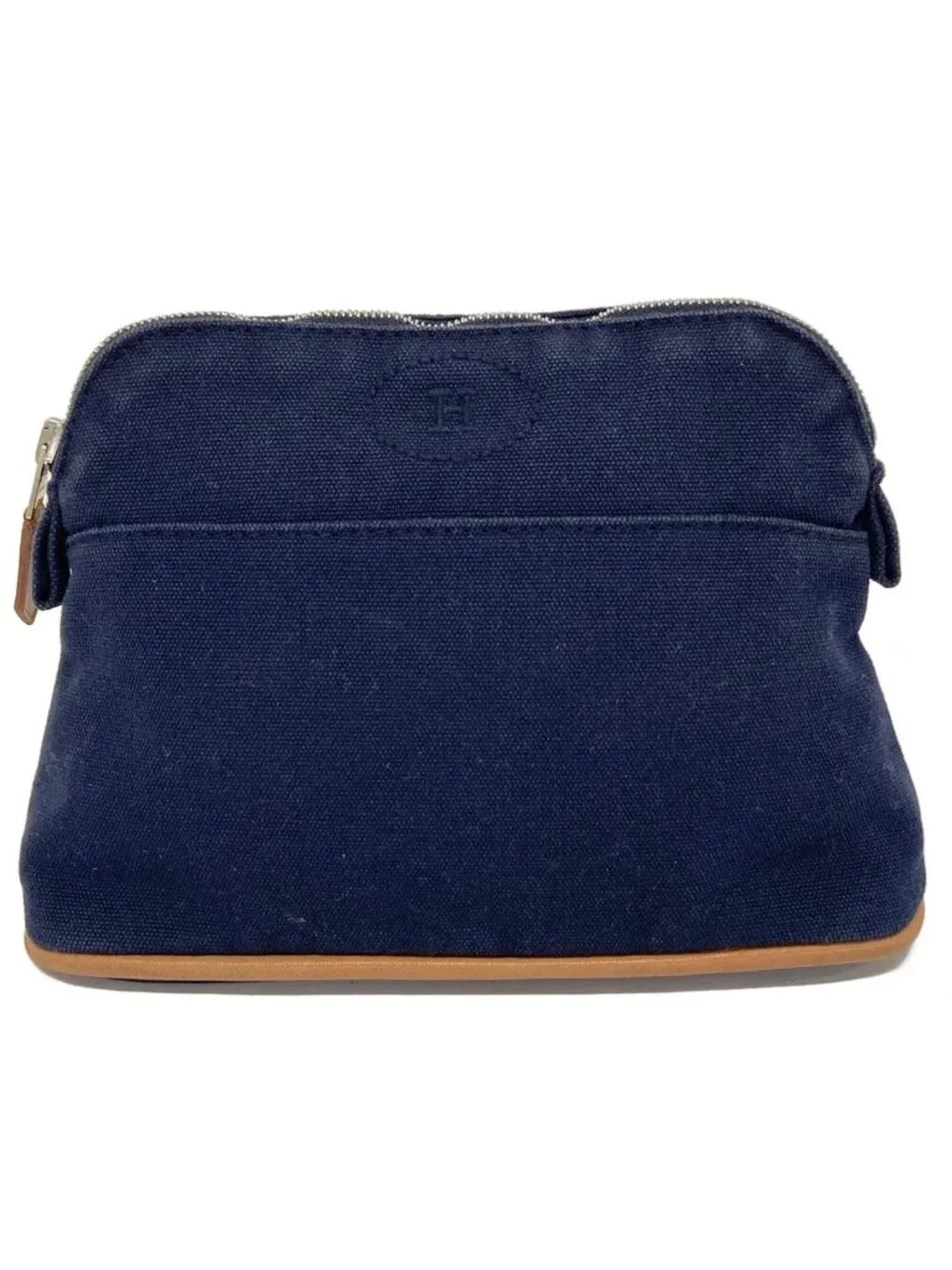 Hermes Pouch Bolide 20 Navy Light Brown Leather